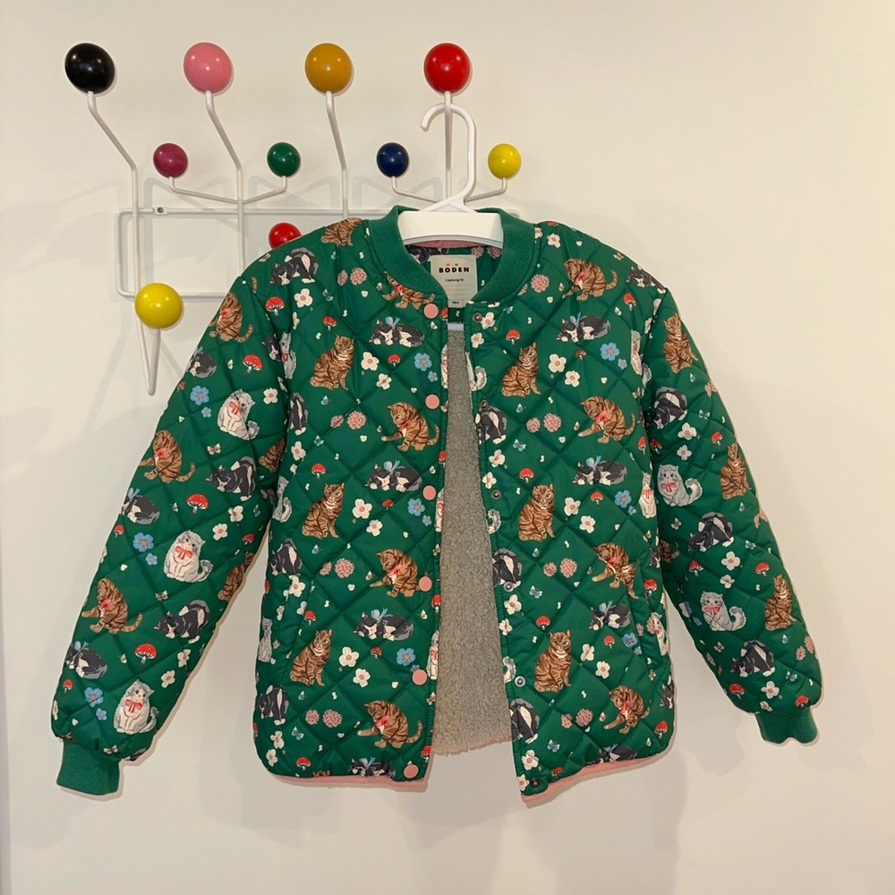 Mini Boden Quilted Sherpa Lined Girls Cat Coat